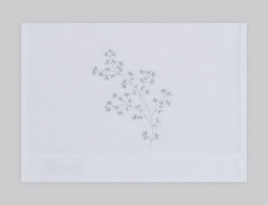 Spring Branches embroidered linen guest towel in silver thread. 100% European linen, set of 4, 12x20 inches