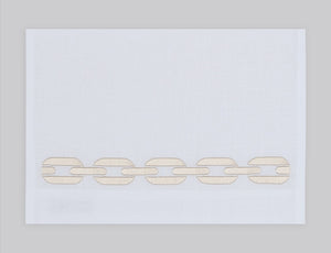 Chain embroidered linen guest towel in gold thread. 100% European linen, set of 4, 12x20 inches.