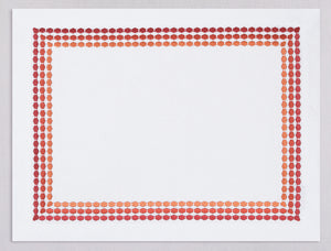 White linen placemat and napkin set embroidered with red diamond frame border, 100% European linen, handcrafted by Plein Soleil.