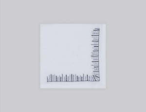 White linen cocktail napkin set embroidered with gray mikado motif border, 100% European linen, handcrafted by Plein Soleil.