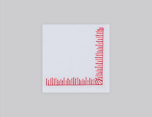 White linen cocktail napkin set embroidered with red mikado motif border, 100% European linen, handcrafted by Plein Soleil.