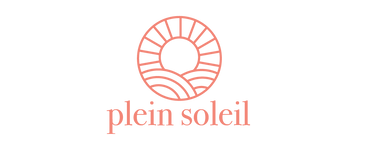 Plein Soleil logo featuring a sun-inspired emblem and elegant serif typography in rose gold.