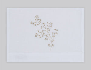 Spring Branches embroidered linen guest towel in gold thread. 100% European linen, set of 4, 12x20 inches