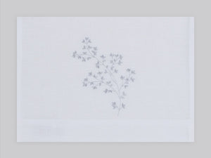 Spring Branches embroidered linen guest towel in silver thread. 100% European linen, set of 4, 12x20 inches